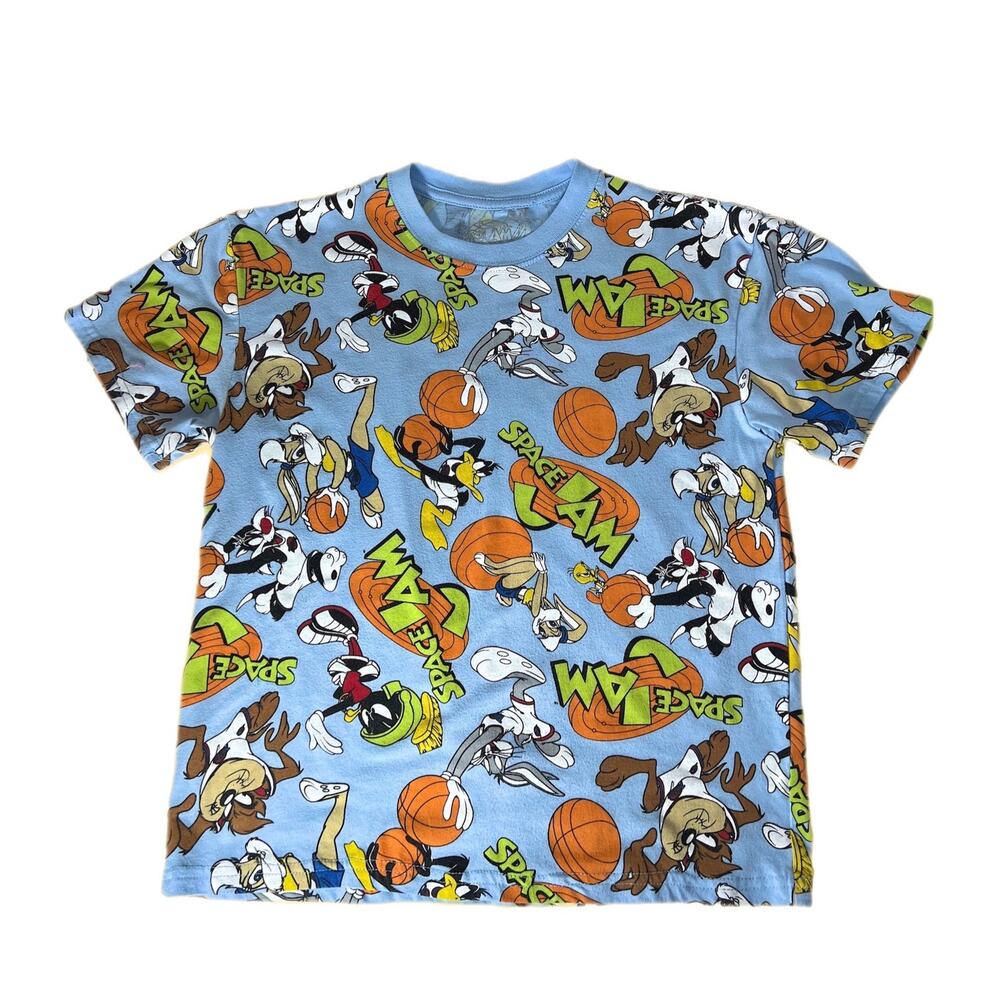 Space Jam Short Sleeve Tee 90s All Over Graphic Multicolor size Small
